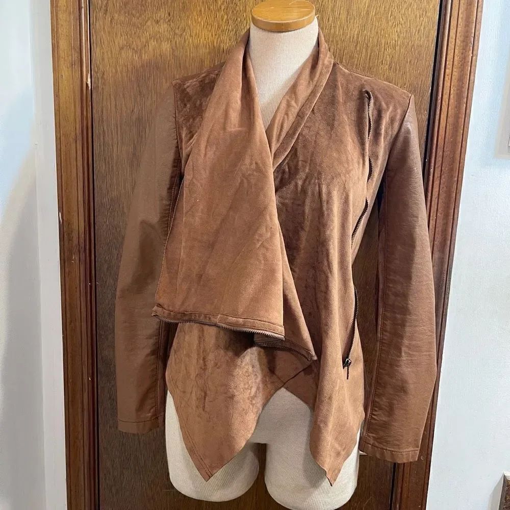 Blank NYC Women’s Brown Faux Suede Long Sleeve Moto Jacket Size Small